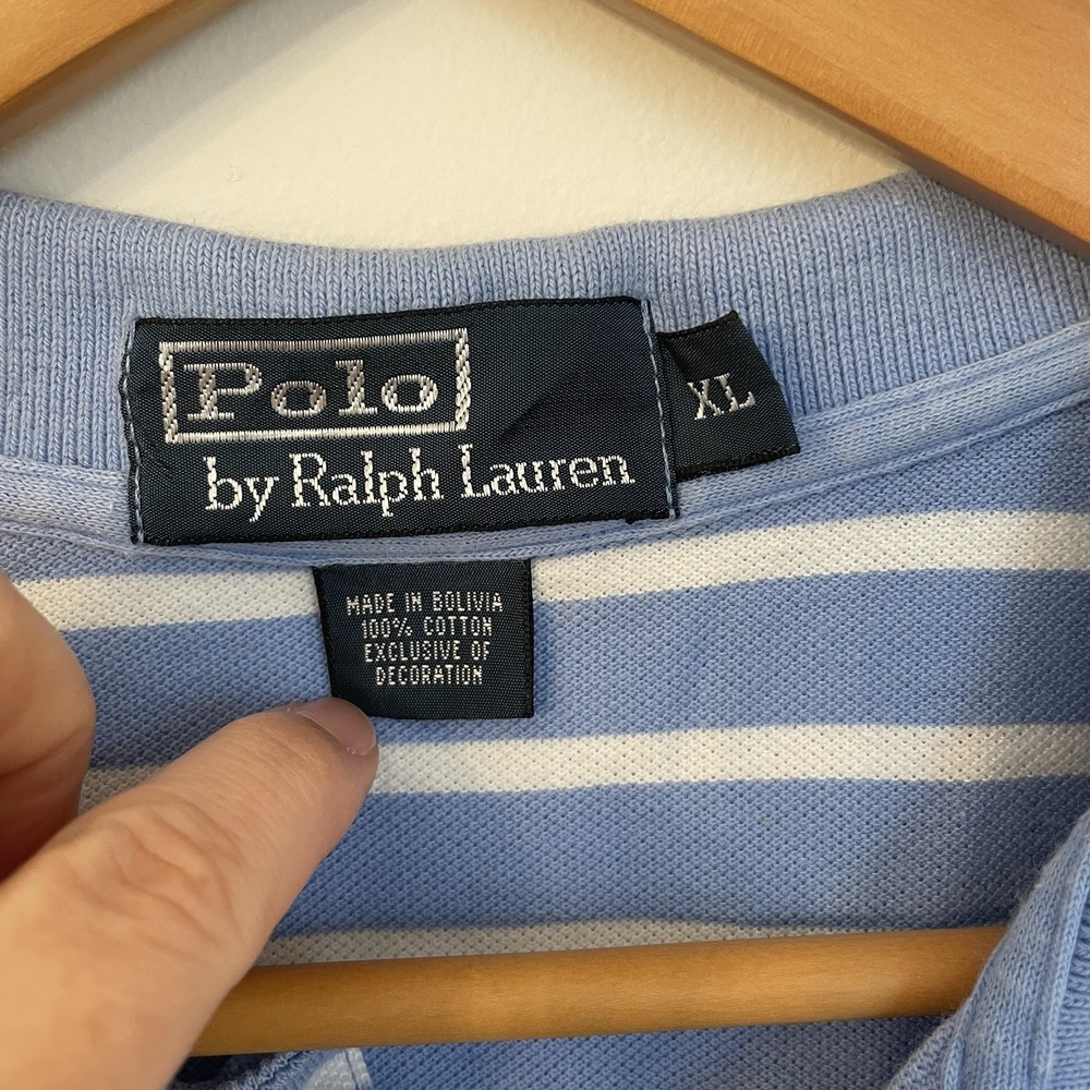 Polo Ralph Lauren Shirt XL Blue White Striped Orange Pony‎ Preppy Cotton Mens XL
